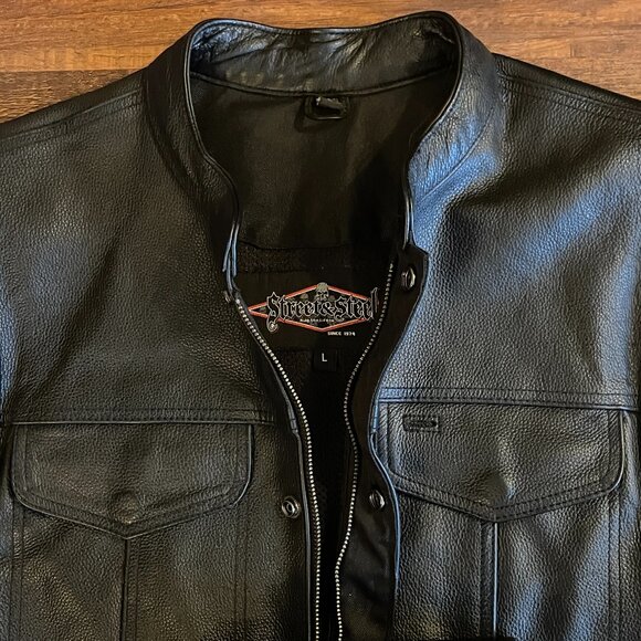 Street & Steel Leather Vest Mens Black Motorcycle Biker Size Large - Picture 2 of 11